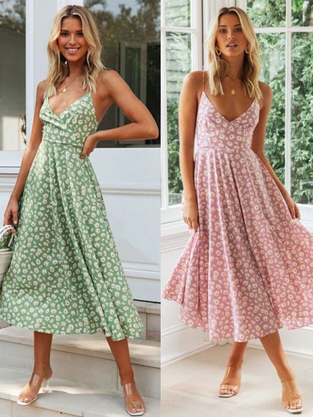 Printed sexy backless condole backless dress bowknot